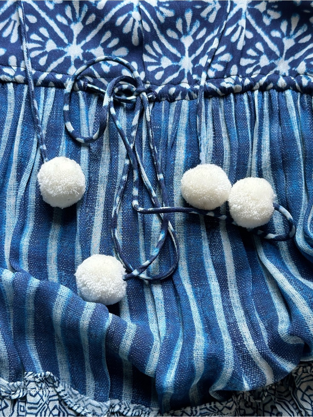 Hemant & Nandita Boho Tassel Mini Dress Blue & White Pom Pom Size XS - Picture 10 of 12